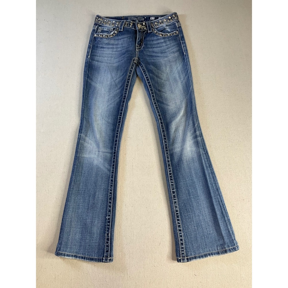 Miss me Bootcut Low Rise Jeans Size 27 Back Pocket Rhinestones JP42885